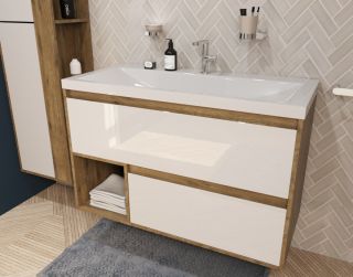 Подвесная тумба под раковину Эстет Monaco Wood ФР-00010676 100см два ящика белый/дуб рустикальный